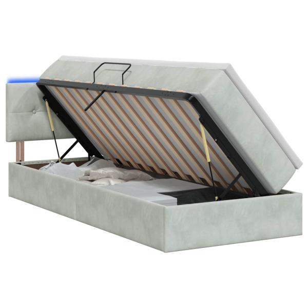LED-Speicherbett mit Matratze Hellgrau 90 x 190 cm Samt
