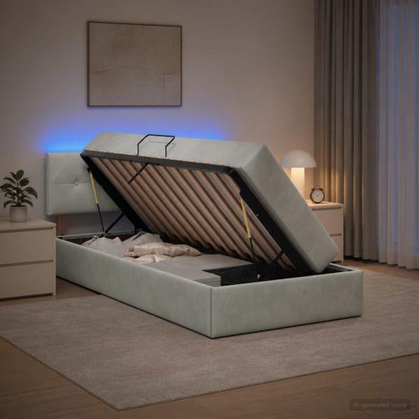 ARDEBO.de - LED-Speicherbett mit Matratze Hellgrau 90 x 200 cm Samt