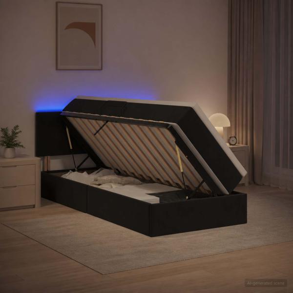 ARDEBO.de - LED-Speicherbett mit Matratze Schwarz 90 x 200 cm Samt