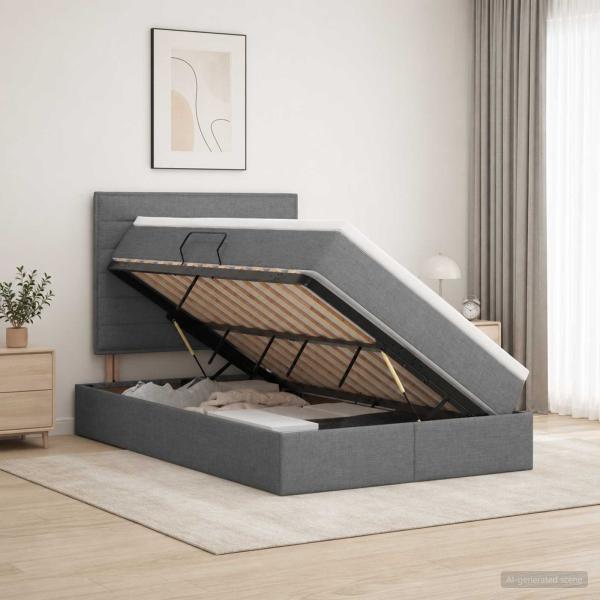 ARDEBO.de - Aufbewahrungsbett mit Matratze Dunkelgrau 120 x 200 cm Stoff