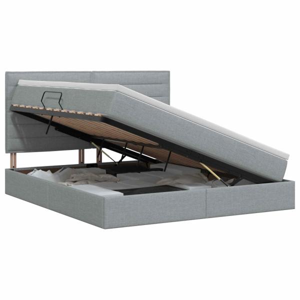 Aufbewahrungsbett mit Matratze Hellgrau 140 x 190 cm Stoff