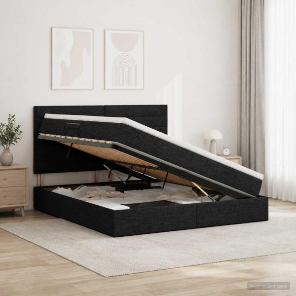ARDEBO.de - Aufbewahrungsbett mit Matratze Schwarz 140 x 190 cm Stoff