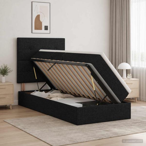 ARDEBO.de - Aufbewahrungsbett mit Matratze Schwarz 90 x 190 cm Stoff