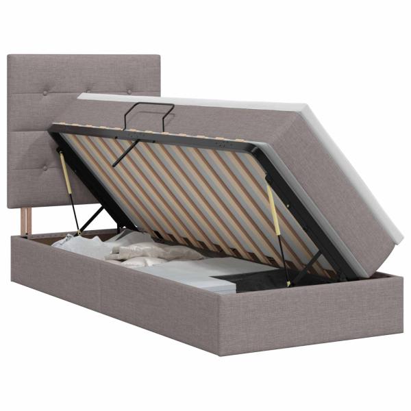 Aufbewahrungsbett mit Matratze Taupe 90 x 200 cm Stoff