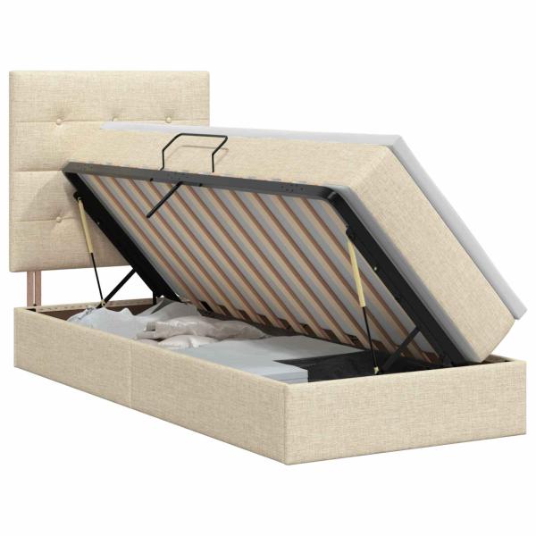 Aufbewahrungsbett mit Matratze Creme 90 x 200 cm Stoff