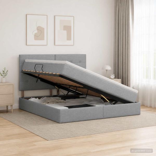 ARDEBO.de - Aufbewahrungsbett mit Matratze Hellgrau 140 x 190 cm Stoff