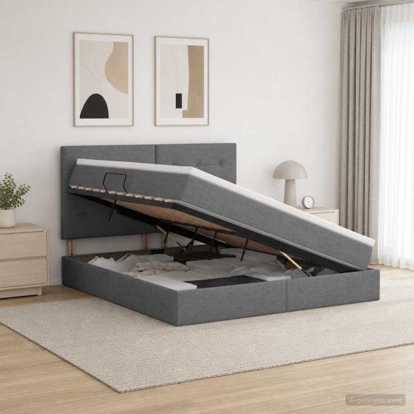 ARDEBO.de - Aufbewahrungsbett mit Matratze Dunkelgrau 140 x 200 cm Stoff
