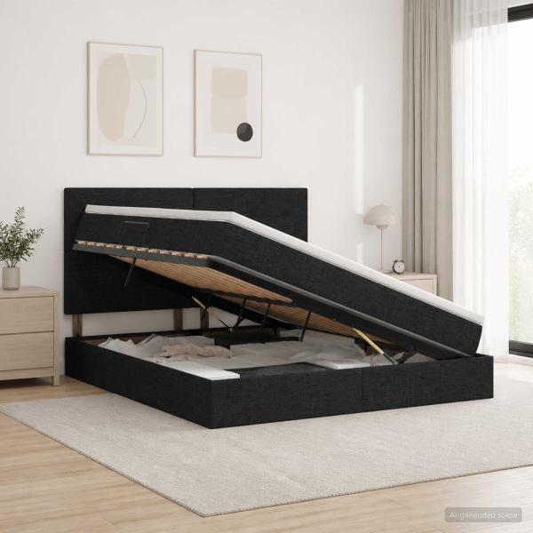ARDEBO.de - Aufbewahrungsbett mit Matratze Schwarz 160 x 200 cm Stoff