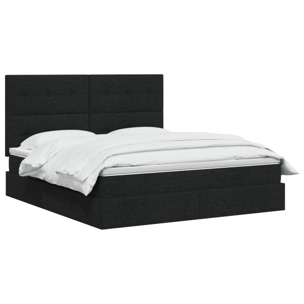 Aufbewahrungsbett mit Matratze Schwarz 160 x 200 cm Stoff