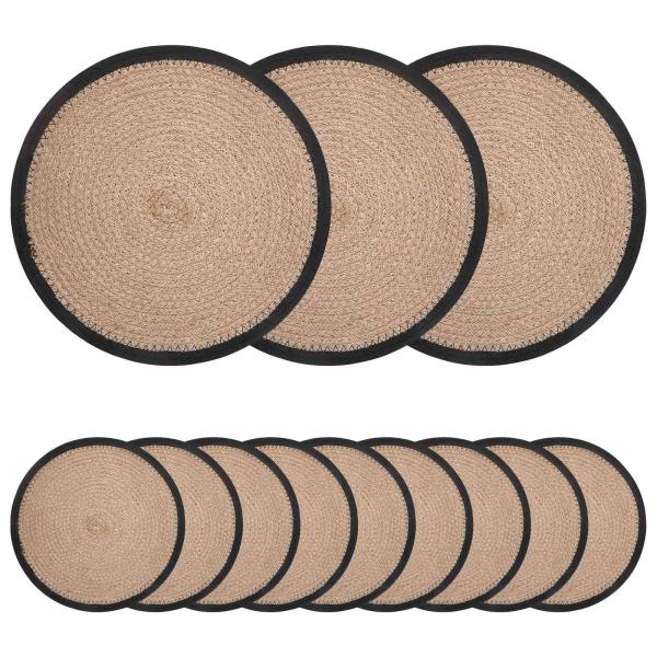 Jute Platzsets 12 stk. Natürlich und Schwarz 100% Tossa Jute
