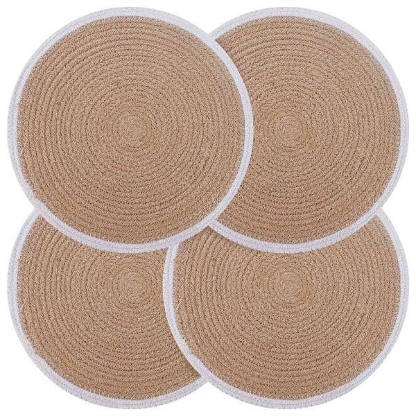 ARDEBO.de - Jute Platzsets 4 Stk. Natürlich und Weiß 100% Tossa Jute