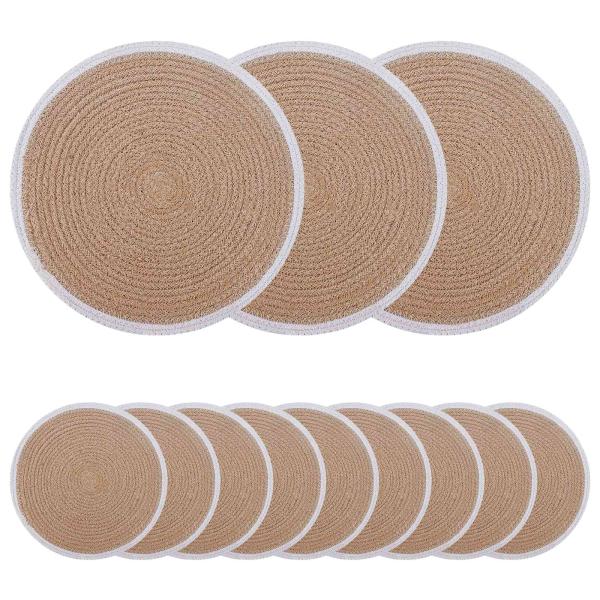 Jute Platzsets 12 stk. Natürlich und Weiß 100% Tossa Jute