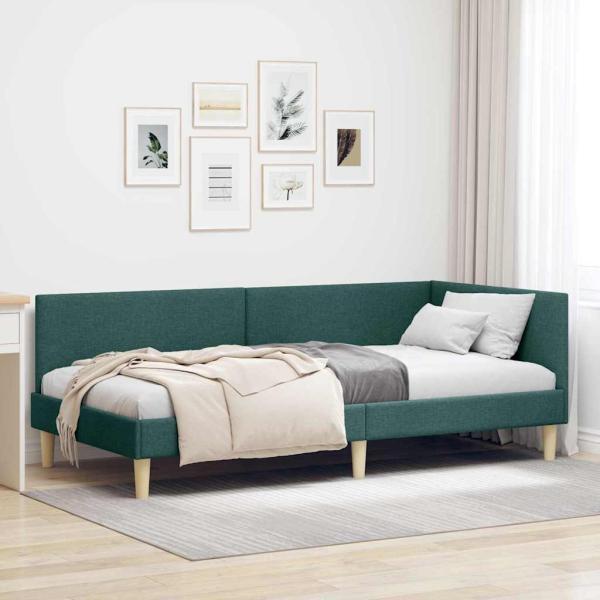 ARDEBO.de - Eckbettgestell Dunkelgrün 90 cm x 190 cm Stoff und Sperrholz