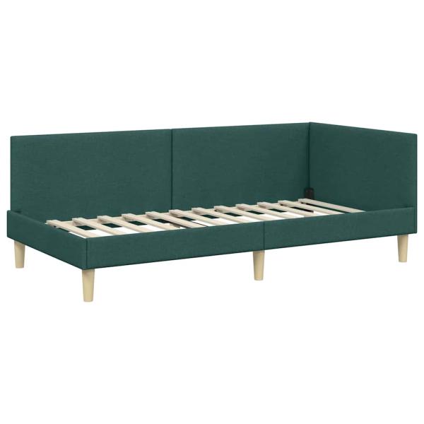 Eckbettgestell Dunkelgrün 90 cm x 190 cm Stoff und Sperrholz