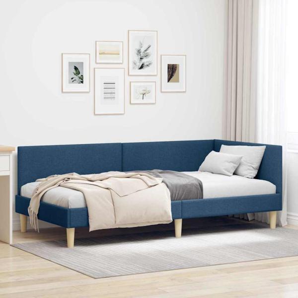 ARDEBO.de - Eckbettgestell Blau 90 cm x 190 cm Stoff und Sperrholz