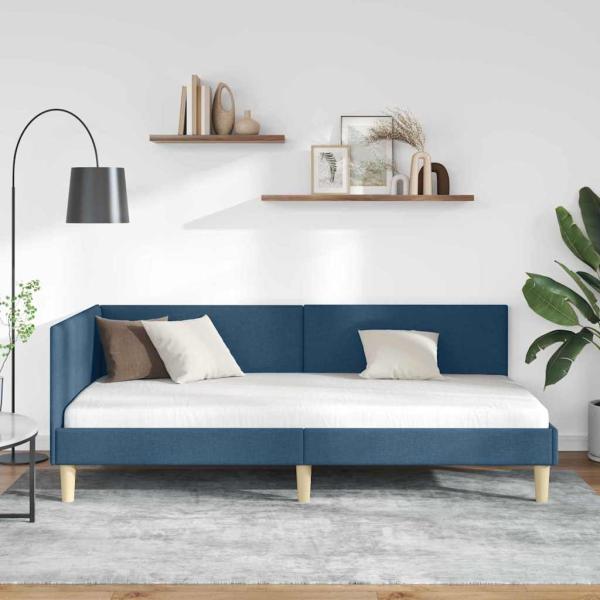 Eckbettgestell Blau 90 cm x 190 cm Stoff und Sperrholz