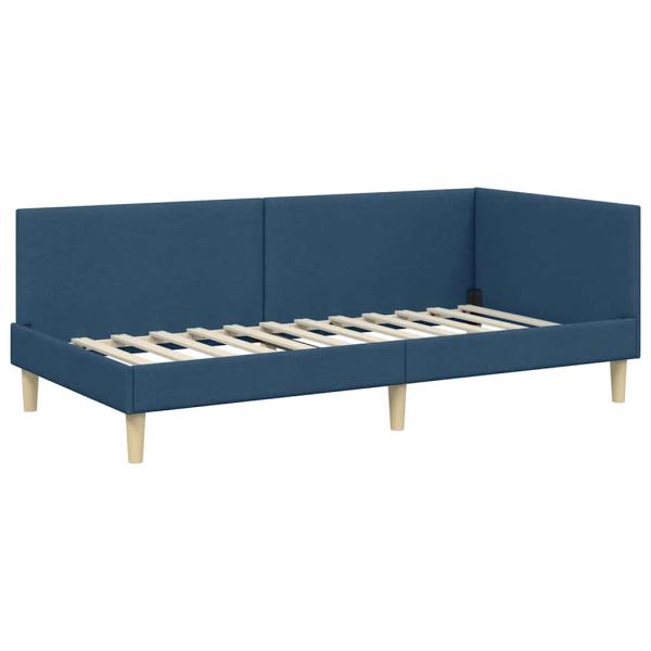 Eckbettgestell Blau 90 cm x 190 cm Stoff und Sperrholz