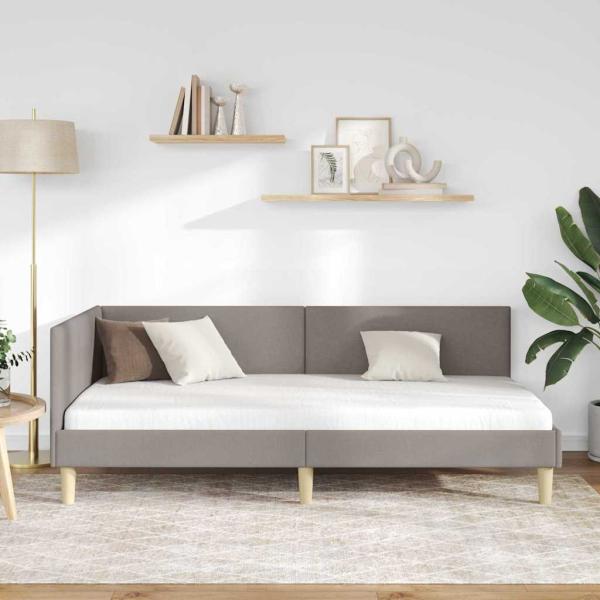 Eckbettgestell Taupe 90 cm x 200 cm Stoff und Sperrholz