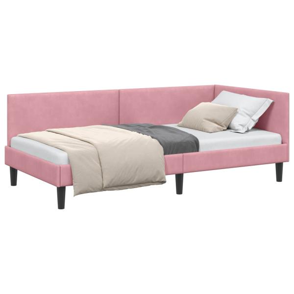 Eckbettgestell mit Kopfteil Rosa 90 cm x 200 cm Samt