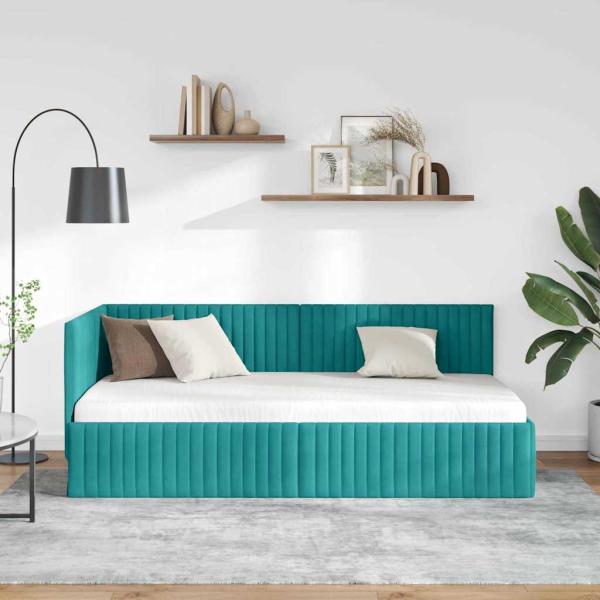 Eckbettgestell mit Kopfteil Türkis 90 cm x 190 cm Samt