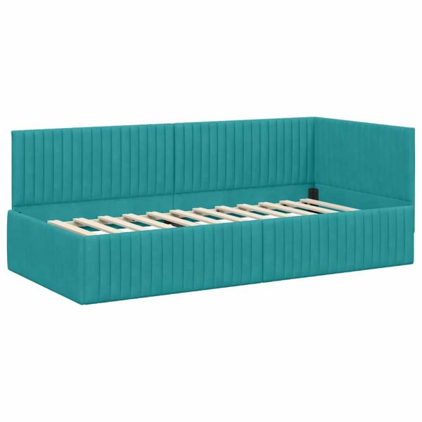 Eckbettgestell mit Kopfteil Türkis 90 cm x 190 cm Samt