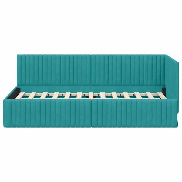 Eckbettgestell mit Kopfteil Türkis 90 cm x 190 cm Samt