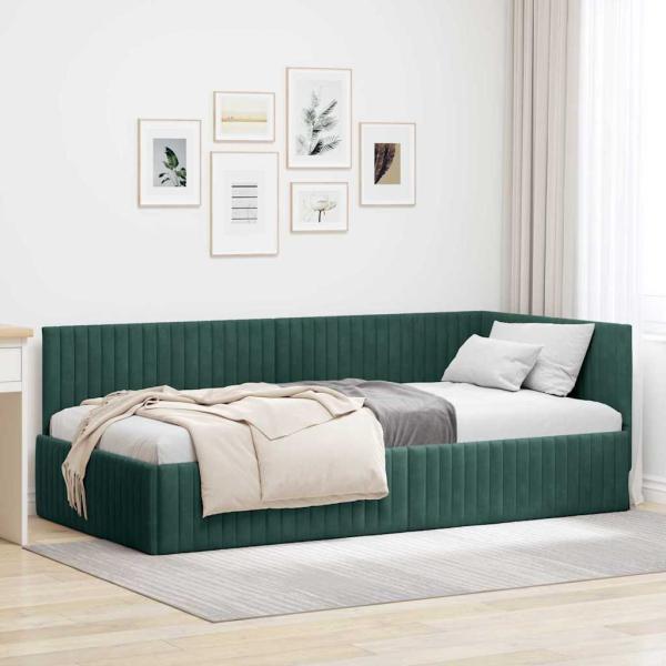 ARDEBO.de - Eckbettgestell mit Kopfteil Dunkelgrün 100 cm x 200 cm Samt