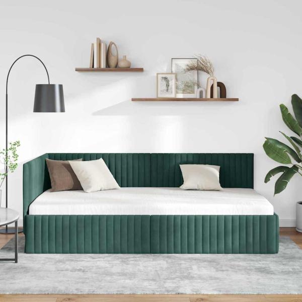 Eckbettgestell mit Kopfteil Dunkelgrün 100 cm x 200 cm Samt
