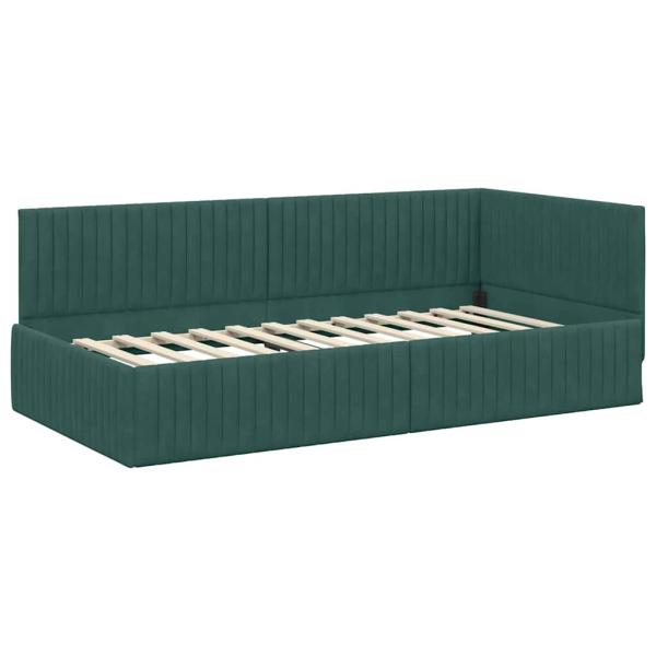 Eckbettgestell mit Kopfteil Dunkelgrün 100 cm x 200 cm Samt
