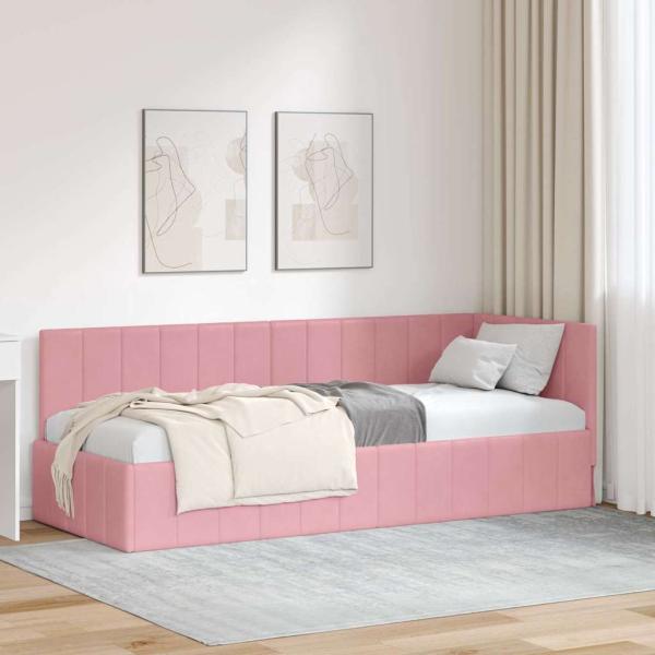 ARDEBO.de - Eckbettgestell mit Kopfteil Rosa 80 cm x 200 cm Samt