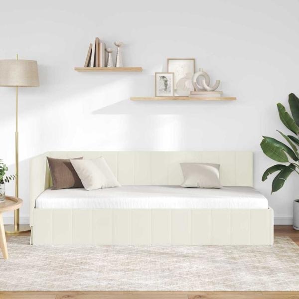 Eckbettgestell mit Kopfteil Creme 80 cm x 200 cm Samt