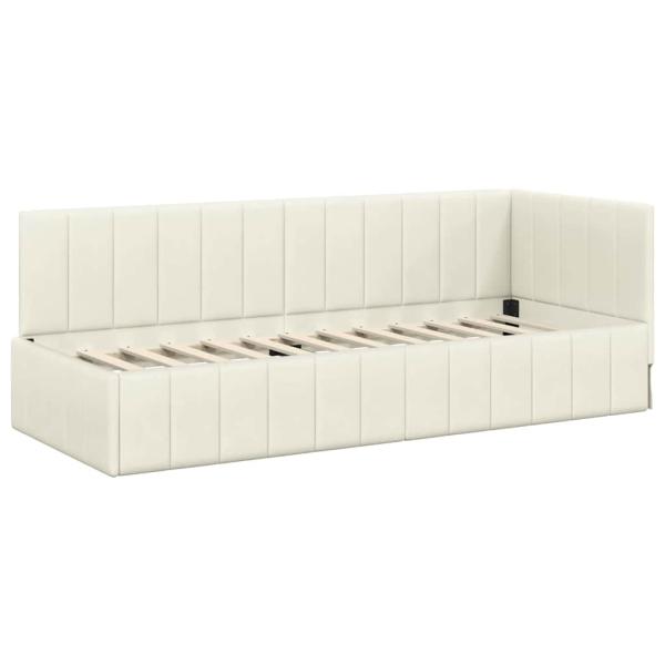 Eckbettgestell mit Kopfteil Creme 80 cm x 200 cm Samt