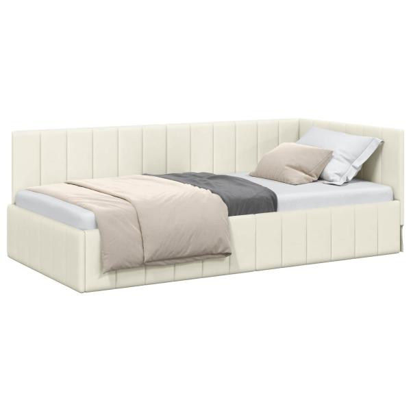 Eckbettgestell mit Kopfteil Creme 100 cm x 200 cm Samt