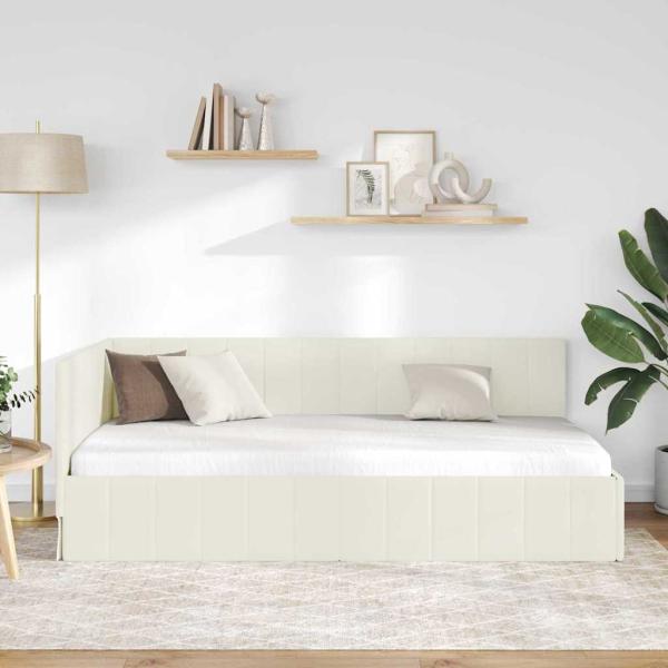 Eckbettgestell mit Kopfteil Creme 100 cm x 200 cm Samt