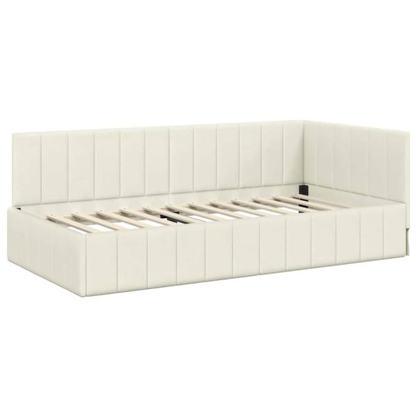 Eckbettgestell mit Kopfteil Creme 100 cm x 200 cm Samt
