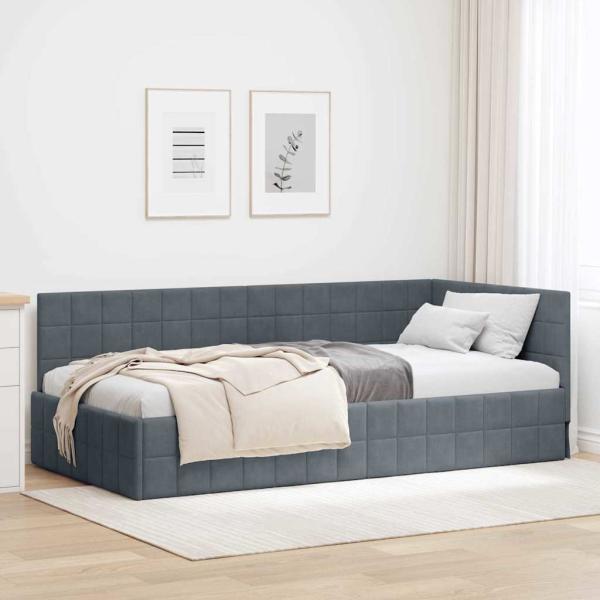 ARDEBO.de - Eckbettgestell mit Kopfteil Dunkelgrau 90 cm x 190 cm Samt