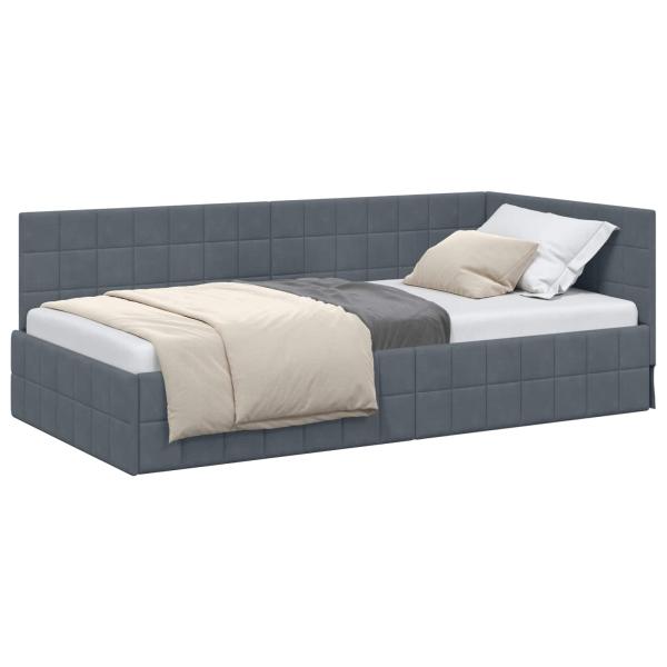 Eckbettgestell mit Kopfteil Dunkelgrau 90 cm x 190 cm Samt