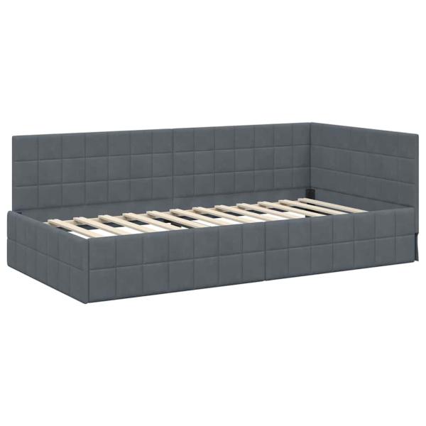 Eckbettgestell mit Kopfteil Dunkelgrau 90 cm x 190 cm Samt