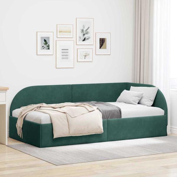 ARDEBO.de - Eckbettgestell mit Kopfteil Dunkelgrün 90 cm x 200 cm Samt