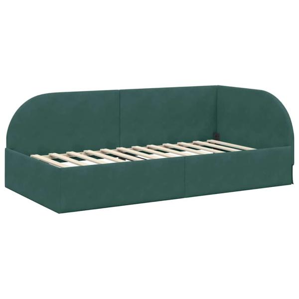 Eckbettgestell mit Kopfteil Dunkelgrün 90 cm x 200 cm Samt