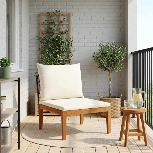 ARDEBO.de - Gartenmittelsitz mit Kissen Massives Akazienholz & Seil Natur