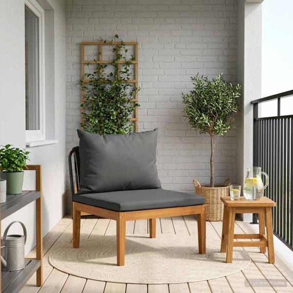 ARDEBO.de - Gartenmittelsitz mit Kissen Massives Akazienholz & Seil Natur