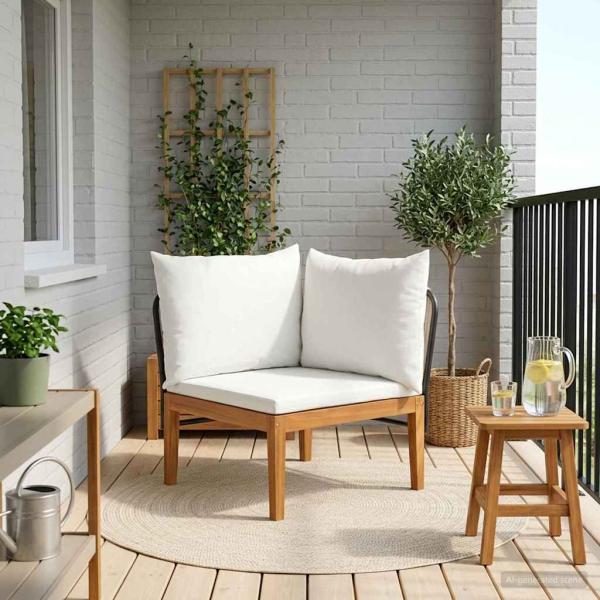 ARDEBO.de - Garten-Ecksofa mit Kissen Massives Akazienholz & Seil Natur