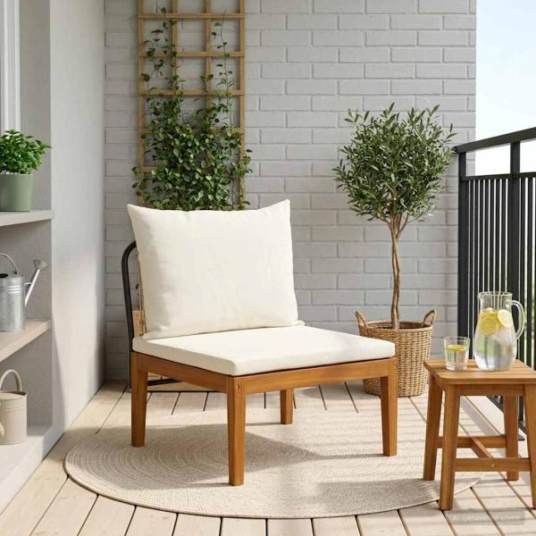 ARDEBO.de - Gartenmittelsitz mit Kissen Massives Akazienholz & Seil Natur