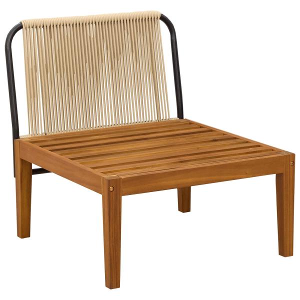 Gartenmittelsitz mit Kissen Massives Akazienholz & Seil Natur