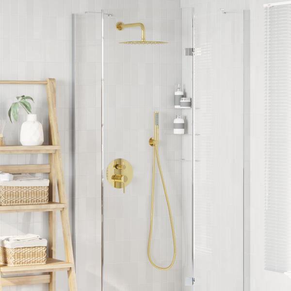 ARDEBO.de - Verdecktes Duschsystem (Rund) Gold Edelstahl 201