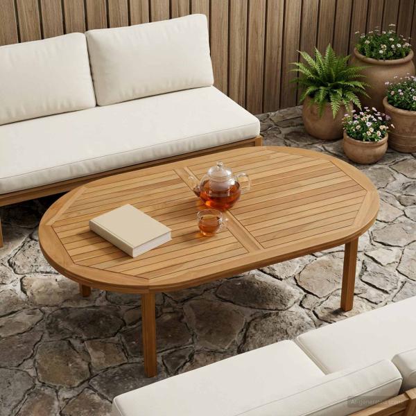 ARDEBO.de - Tischplatte Oval Massives Teakholz Natur