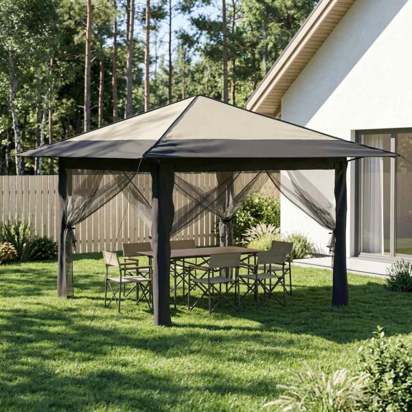 ARDEBO.de - Gazebo mit 4 Seitenwänden 3,3 x 3,3 m Creme und Anthrazit