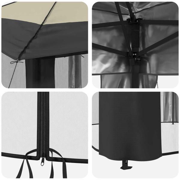 Gazebo mit 4 Seitenwänden 3,3 x 3,3 m Creme und Anthrazit