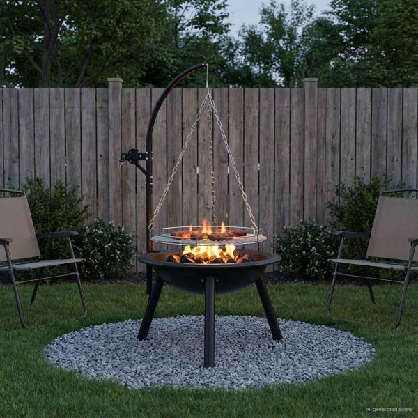 ARDEBO.de - Feuerschale mit verstellbarem Grillrost ?55,5 x 107,5 cm
